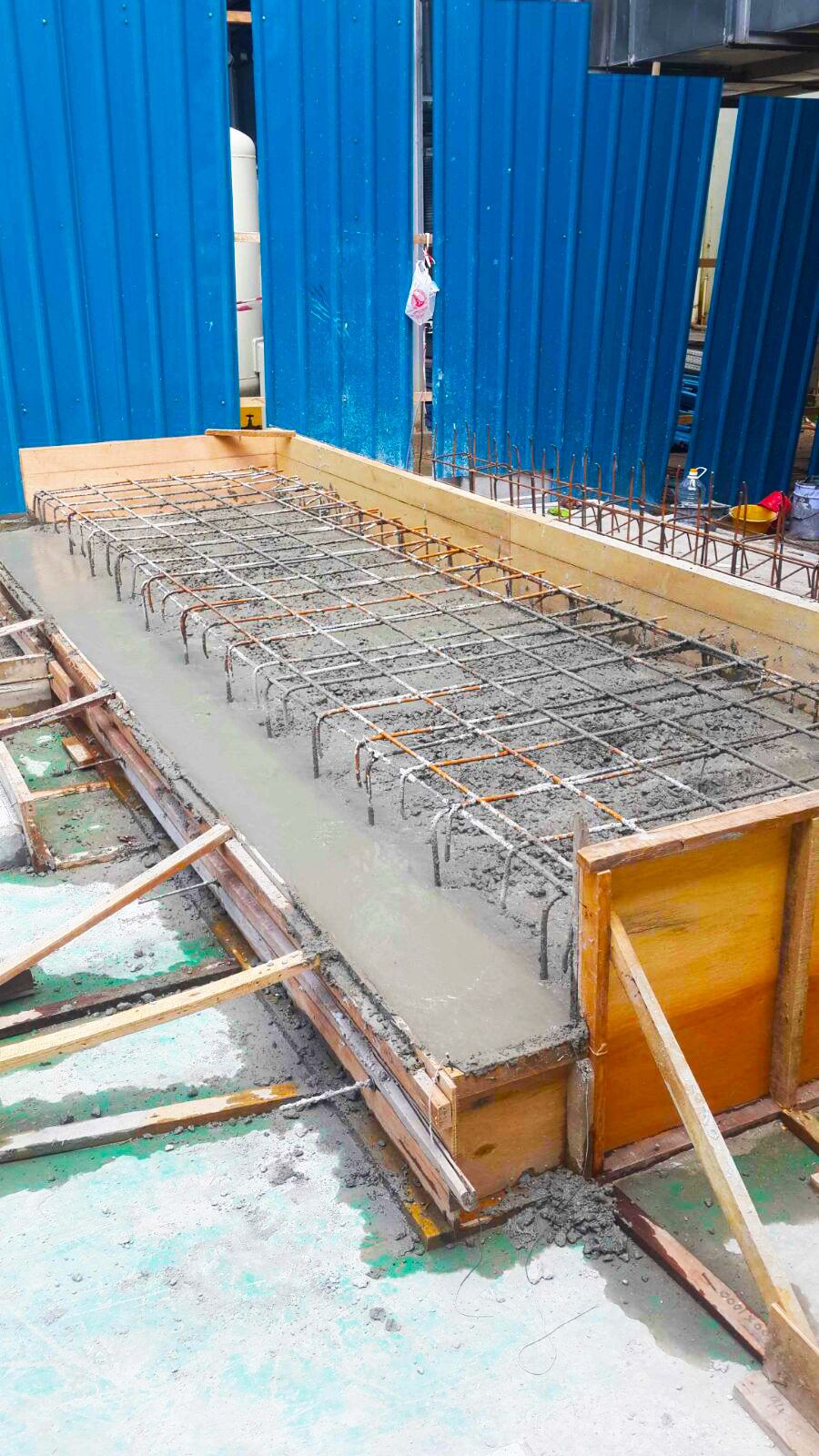 Rebar cage prepared for a concrete pour