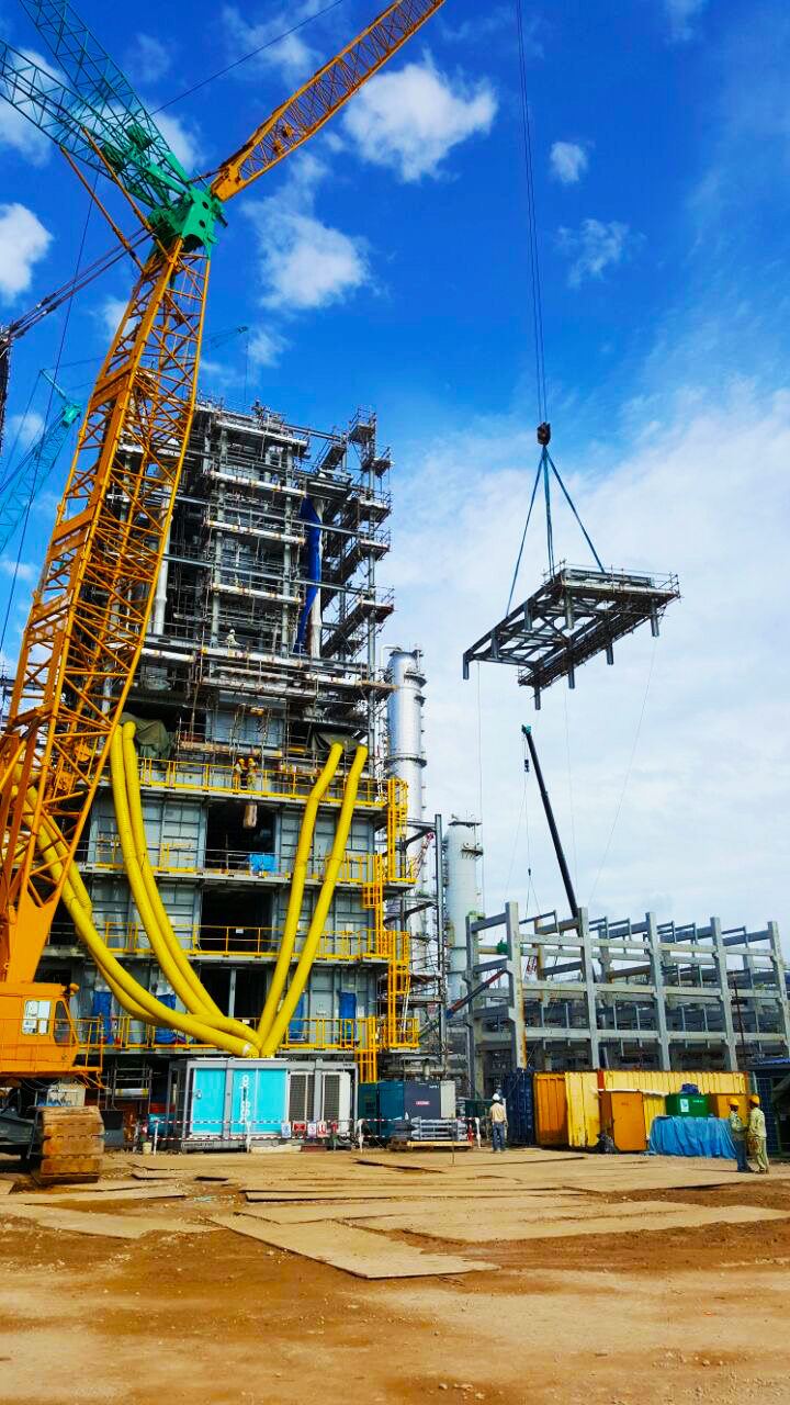 Steel module being lifted into place